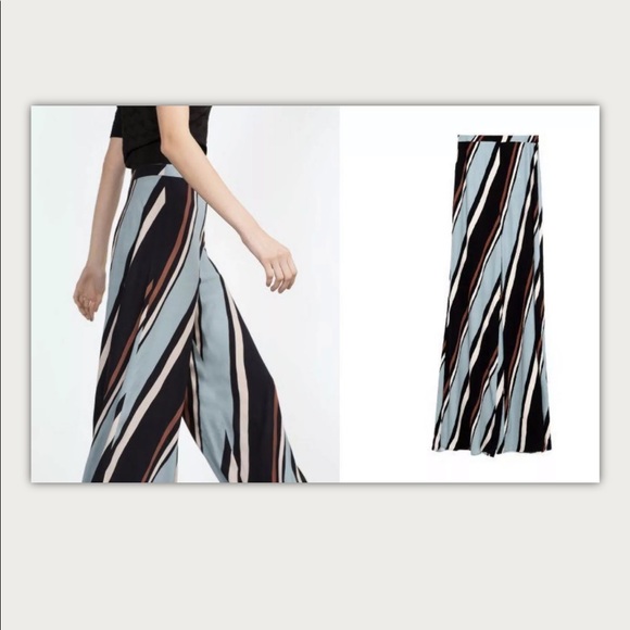 NWT ZARA STRIPED PALAZZO LEG W/ SIDE ZIP PANTS - Picture 4 of 8